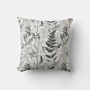 Vintage black white fern pattern throw pillow