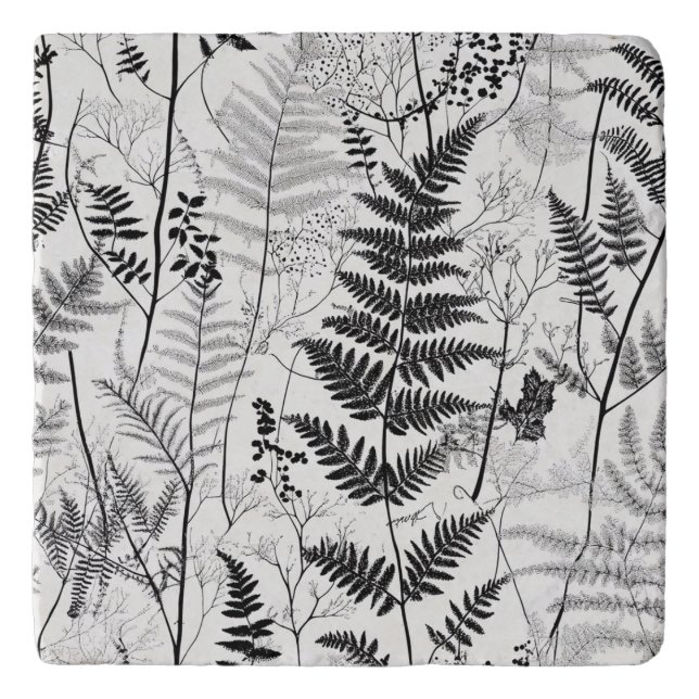 Vintage black white fern  trivet (Front)
