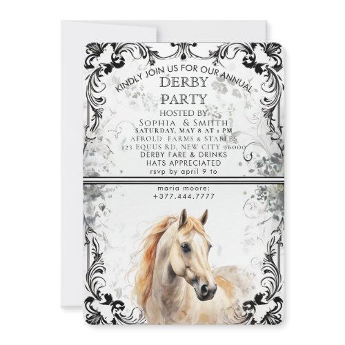 Vintage Black &amp; White Filigree Derby Party Invitat Holiday Card