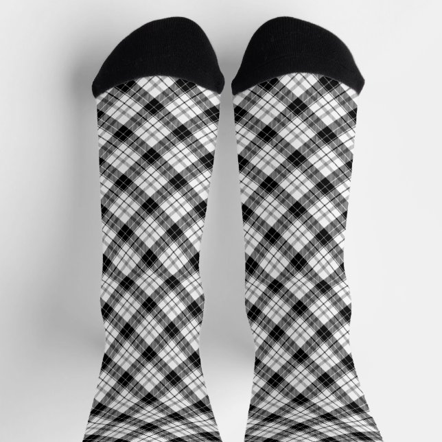 Vintage black white flannel plaid diagonal pattern socks (Top)