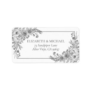 Vintage Black White Floral Line Art Return Address Label