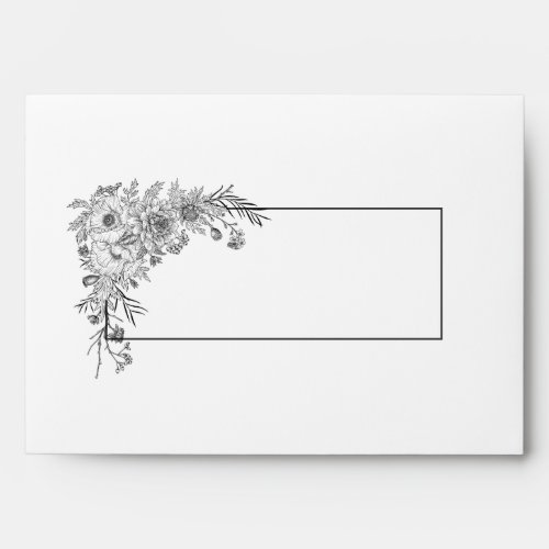 Vintage Black  White Floral Line Art Wedding Envelope