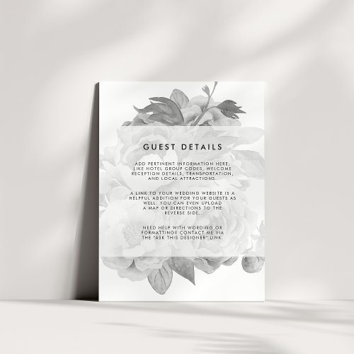Vintage Black  White Floral Wedding Guest Details Enclosure Card