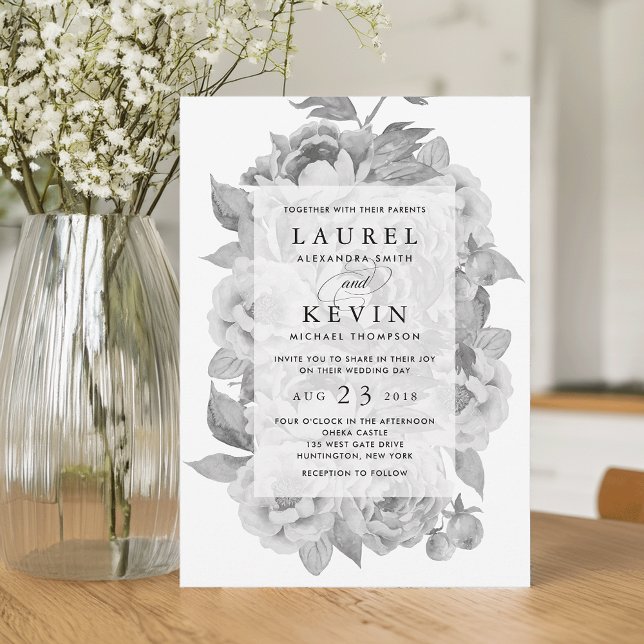 Vintage Black & White Floral Wedding Invitation (Creator Uploaded)