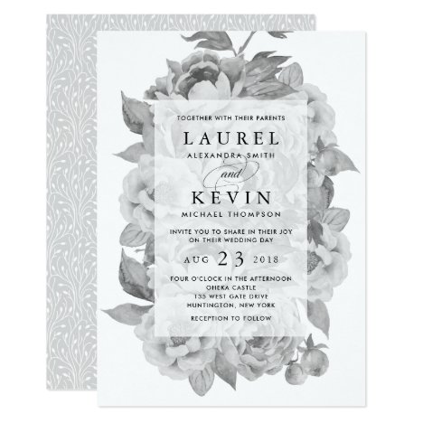 Vintage Black &amp; White Floral Wedding Invitation