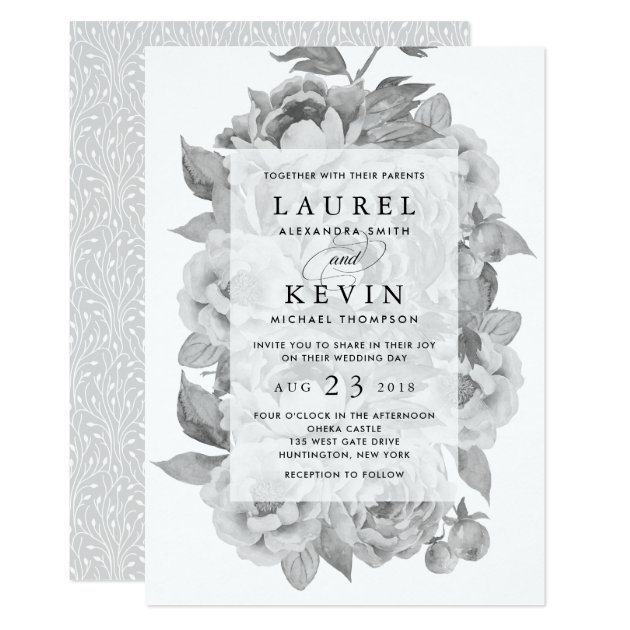 Vintage Black & White Floral Wedding Invitation