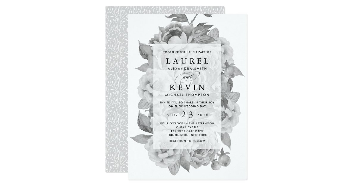 Vintage Black Amp White Floral Wedding Invitation Zazzle Com
