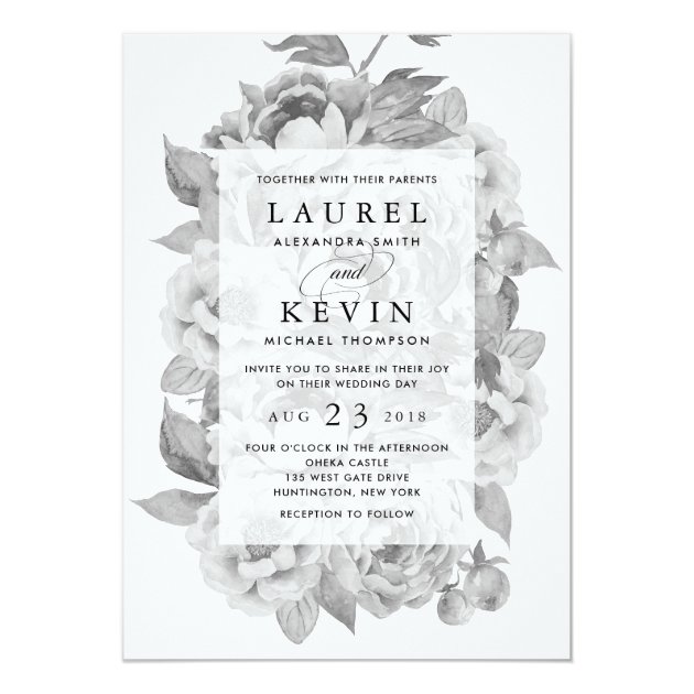 Vintage Black & White Floral Wedding Invitation