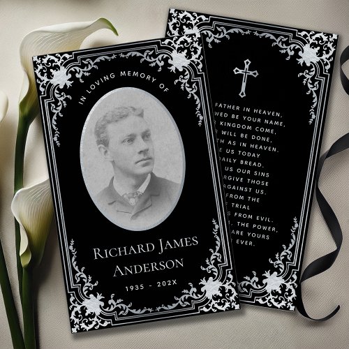 Vintage Black  White Funeral Memorial Prayer Card