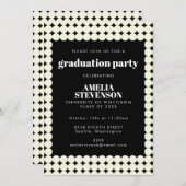 Vintage Black White Geometric Dot Graduation Party Invitation (Front/Back)