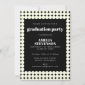Vintage Black White Geometric Dot Graduation Party Invitation (Front)