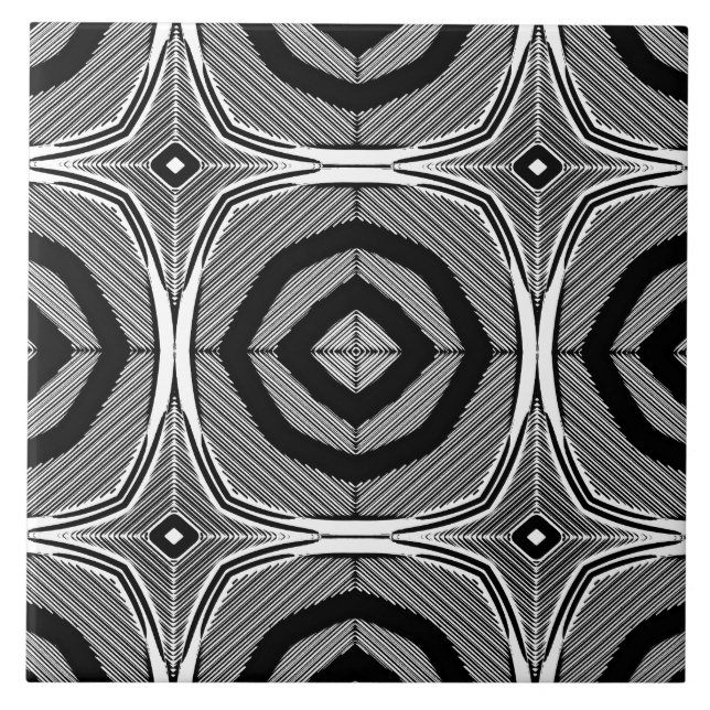 Vintage black white geometric pattern  ceramic tile (Front)