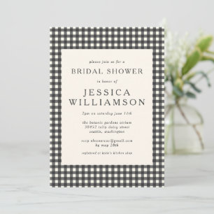 Vintage Black White Gingham Plaid Bridal Shower  Invitation