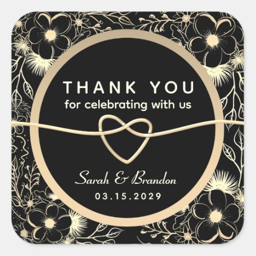 Vintage Black White Gold Wedding Thank You Square Sticker