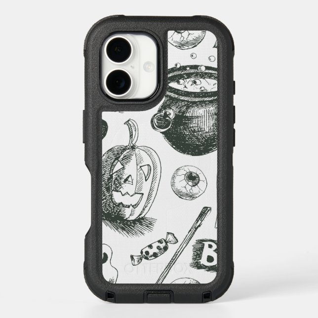 Vintage Black & White Halloween Pattern Otterbox iPhone Case (Back)