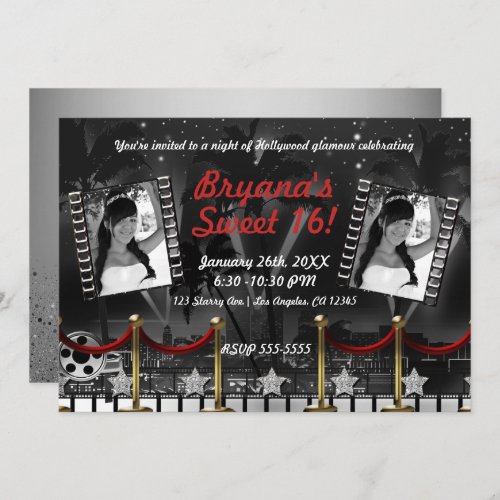 Vintage Black White Hollywood Red Carpet Photo Invitation