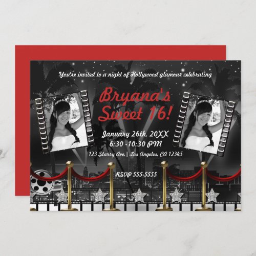 Vintage Black White Hollywood Red Carpet Photo Invitation