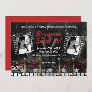 Vintage Black White Hollywood Red Carpet Photo Invitation by printabledigidesigns at Zazzle