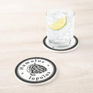 Vintage Black White Hop Beer Ink Art Style Coaster