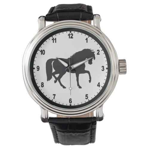 Vintage Black  White Horse Silhouette Watch