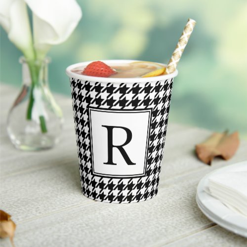 Vintage Black White Houndstooth Monogram Paper Cups