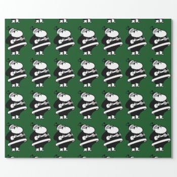 Vintage Black & White Laughing Santa On Green Wrapping Paper by Angharad13 at Zazzle
