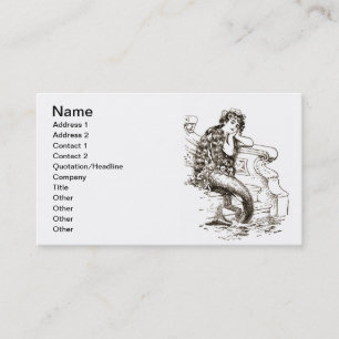 Vintage Black White Mermaid Drawing Business Card