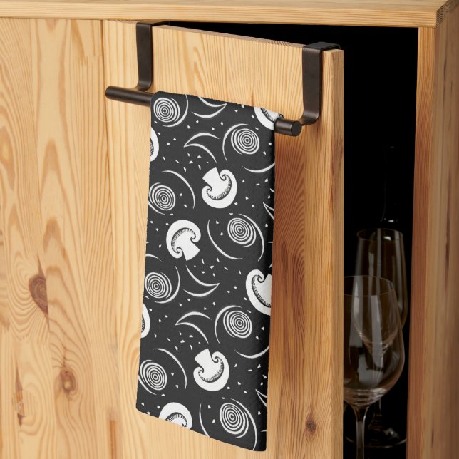  Vintage Black & White Mushroom Pattern Vegetables Kitchen Towel (Thirds Fold)