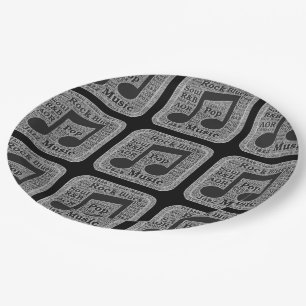 Vintage Black & White Music Genres Paper Plates