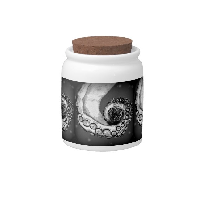 Vintage Black & White Nautical Octopus Tentacle Candy Jar (Front)