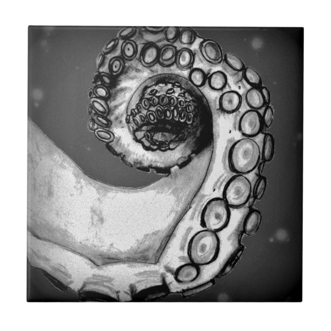 Vintage Black & White Nautical Octopus Tentacle Ceramic Tile (Front)