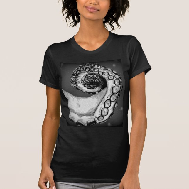 Vintage Black & White Nautical Octopus Tentacle T-Shirt (Front)