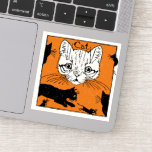 Vintage Black White Orange Cat Mouse Illustration Sticker