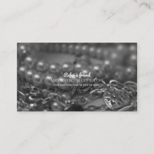 Vintage Black  White Pearls Refer a Friend Client Referral Card