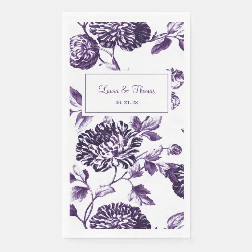 Vintage Black  White Purple Tone Floral Wedding Paper Guest Towels