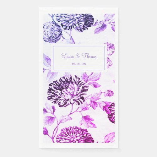 Vintage Black  White Purple Violet Floral Wedding Paper Guest Towels
