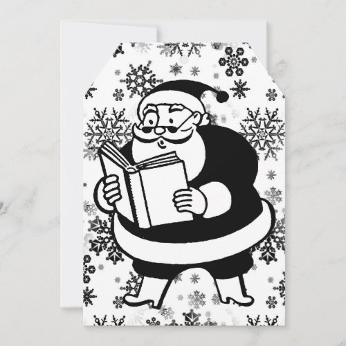 Vintage Black  White Reading Santa Huge Gift Tag Holiday Card