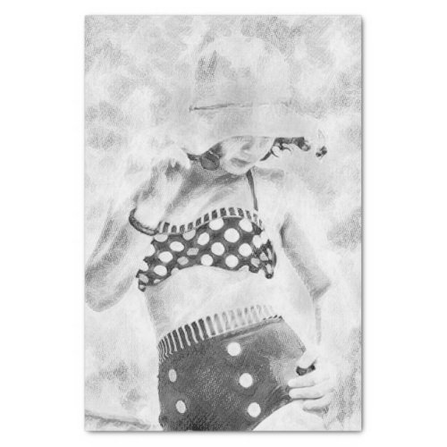 Vintage Black White Retro Girl Polka Dot Bikini Tissue Paper