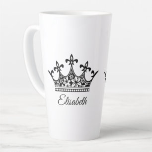 Vintage Black & White Royal Floral Crown Queen Latte Mug