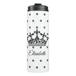 Vintage Black & White Royal Floral Crown Queen Thermal Tumbler