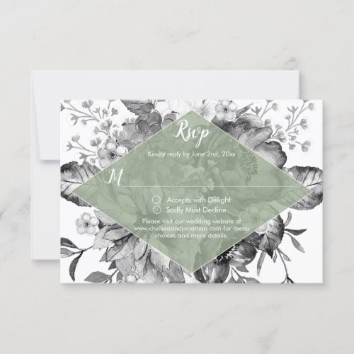 Vintage Black White Sage Green RSVP