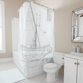 Vintage Black & White Sailboat Drawing Antique Nau Shower Curtain by iBella at Zazzle