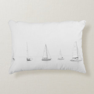 Vintage black & white sailboats nautical photo accent pillow