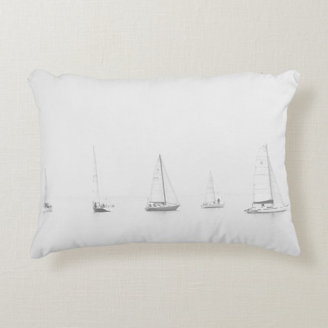 Vintage black & white sailboats nautical photo accent pillow (Front)