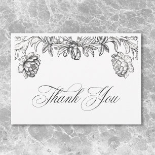 Vintage Black & White Tapestry Floral Wedding Thank You Card