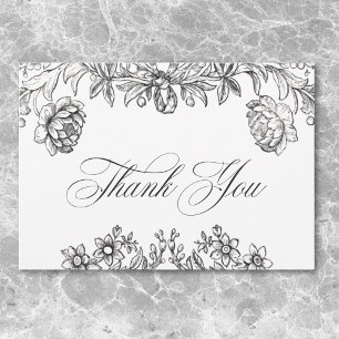 Vintage Black & White Tapestry Floral Wedding Thank You Card