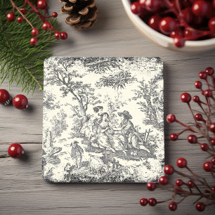 Vintage Black White Toile de Jouy Romantic Couple Stone Coaster