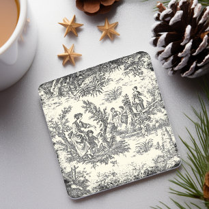 Vintage Black White Toile de Jouy Women Scenic Stone Coaster