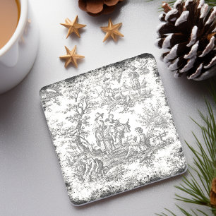 Vintage Black White Tree Toile de Jouy Stone Coaster