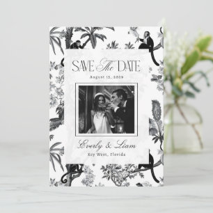 Vintage Black White Tropical Toile De Jouy Wedding Save The Date